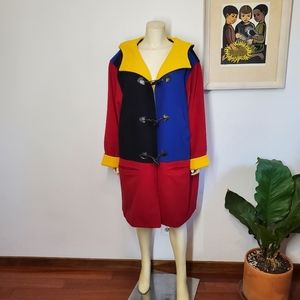 Vintage Hip Hop Colorblock Wool Hooded Coat